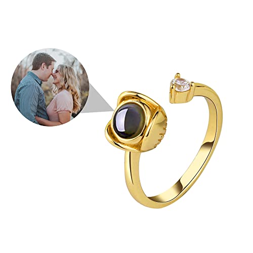 Personalisierter Foto Projektions Ringe Ich liebe dich 100 Sprachen Ring Benutzerdefinierte Foto 925 Sterling Silber Ringe Offener Verstellbarer Blume Ringe Schmuck Geschenk für Frauen Mädchen von Godchoices