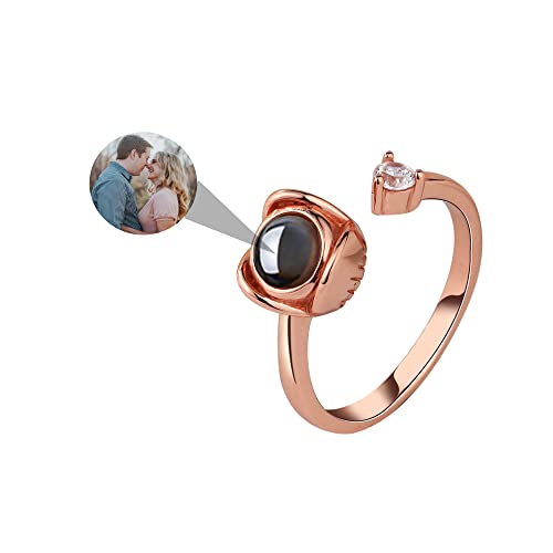 Personalisierter Foto Projektions Ringe Ich liebe dich 100 Sprachen Ring Benutzerdefinierte Foto 925 Sterling Silber Ringe Offener Verstellbarer Blume Ringe Schmuck Geschenk für Frauen Mädchen von Godchoices