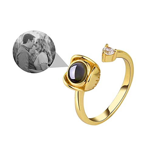 Godchoices Personalisierter Fotoprojektionsring Ich liebe dich 100 Sprachen Ring Benutzerdefinierte Foto 925 Sterling Silber Ringe Offener Verstellbarer Blume Ringe Schmuck Geschenk für Frauen Mädchen von Godchoices