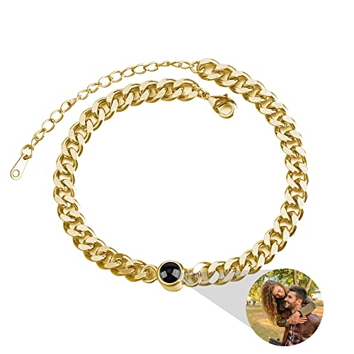 Personalisiertes Armband mit Foto Personalisiertes Fotoprojektionsarmband für Männer Frauen Kreis Fotoarmbänder Kubanisches Gliederarmband 100 Sprachen Ich liebe dich Armband für Paar beste Freundin von Godchoices