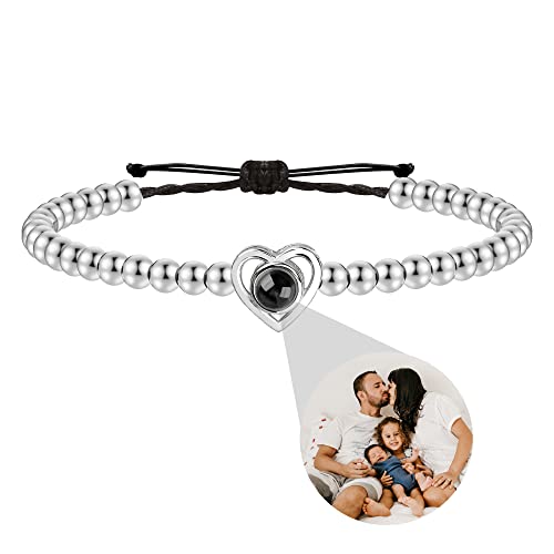 Personalisiertes Foto-Armband mit Bild im Inneren Personalisiertes Herz-Fotoprojektions-Armband für Frauen Männer 100 Sprachen Ich liebe dich Armband Verstellbare Seilarmbänder für Paare Freunde Mama von Godchoices