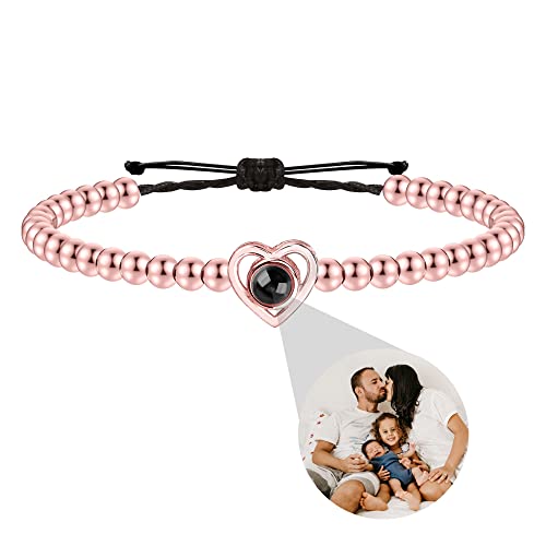 Personalisiertes Foto-Armband mit Bild im Inneren Personalisiertes Herz-Fotoprojektions-Armband für Frauen Männer 100 Sprachen Ich liebe dich Armband Verstellbare Seilarmbänder für Paare Freunde Mama von Godchoices