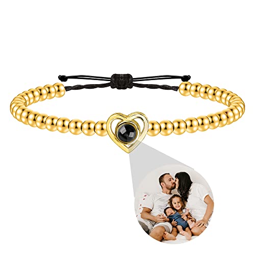 Personalisiertes Foto-Armband mit Bild im Inneren Personalisiertes Herz-Fotoprojektions-Armband für Frauen Männer 100 Sprachen Ich liebe dich Armband Verstellbare Seilarmbänder für Paare Freunde Mama von Godchoices