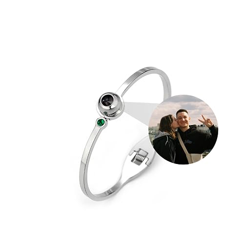 Personalisiertes Foto-Armband mit Bild innen, individuelle Kreis-Bild-Armbänder mit Geburtsstein „I Love You 100 Languages“-Projektionsarmband-Armreif für Frauen, Männer, Freunde, Schwestern, Paare von Godchoices