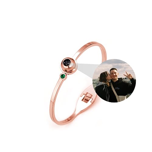 Personalisiertes Foto-Armband mit Bild innen, individuelle Kreis-Bild-Armbänder mit Geburtsstein „I Love You 100 Languages“-Projektionsarmband-Armreif für Frauen, Männer, Freunde, Schwestern, Paare von Godchoices