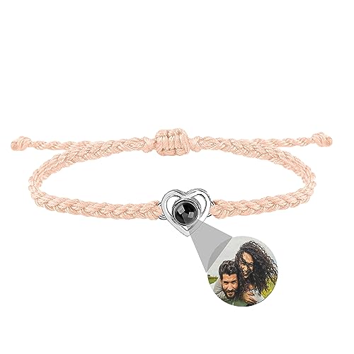 Personalisiertes Foto Projektions Armband mit Bild im Inneren Herz Foto Projektions Armband für Frauen Männer 100 Sprachen Ich liebe dich Armband Verstellbare Seilarmbänder für Paare Bester Freund von Godchoices