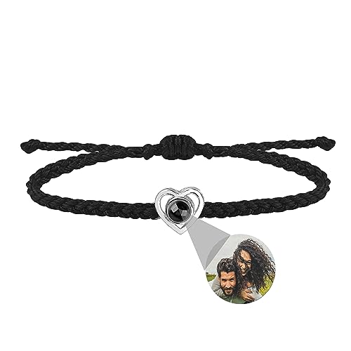 Personalisiertes Foto Projektions Armband mit Bild im Inneren Herz Foto Projektions Armband für Frauen Männer 100 Sprachen Ich liebe dich Armband Verstellbare Seilarmbänder für Paare Bester Freund von Godchoices