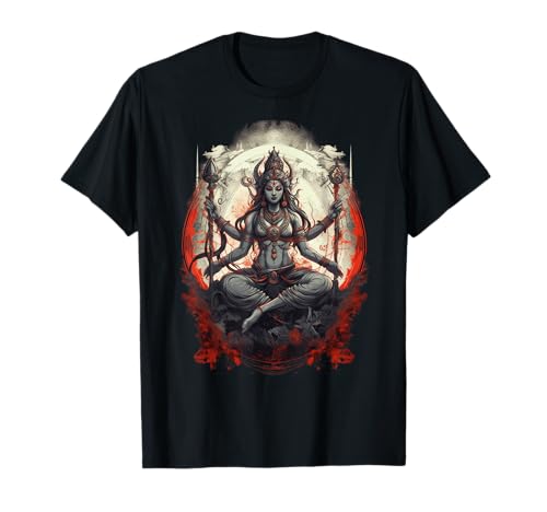 Goddess Kali Men Women Boys Girls Tees Damen T-Shirt Kali Göttin des Todes, Zeit und Doomsday Hindu-Yoga-Frauen Schwarz Small EU S Kurzarm V-Ausschnitt Klassisch geschnitten, doppelt genähter Saum von Goddess Kali Men Women Boys Girls Tees