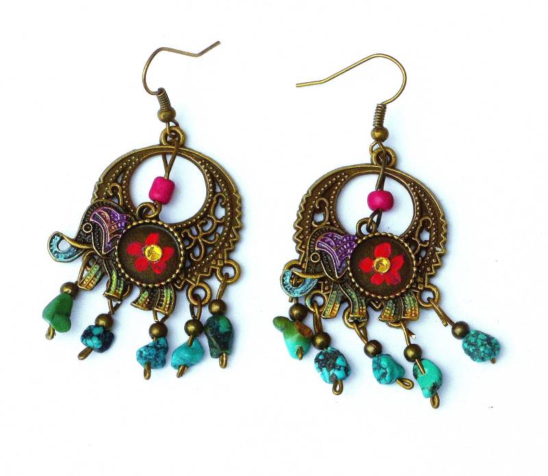 Boho Türkis Elefant Ohrringe Handbemalte Anhänger von GoddessArtCollection