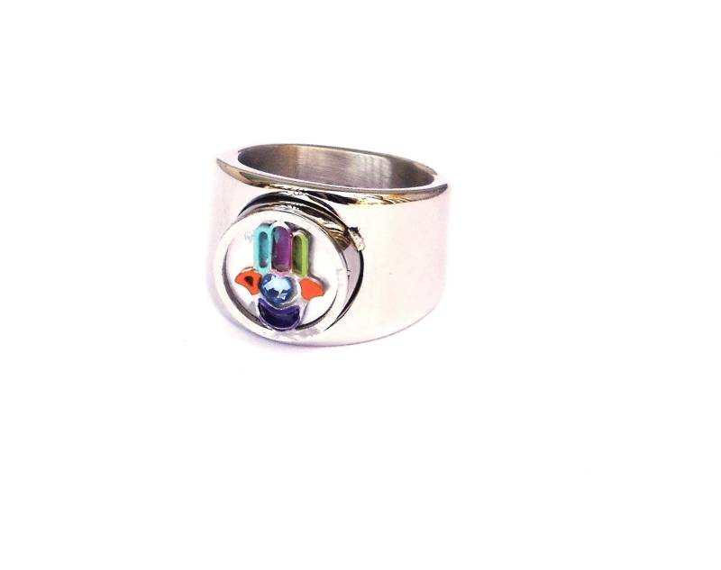 Breiter Silber Hamsa Hand Statement Ring Band Mit Perlmutt Boho Schmuck von GoddessArtCollection