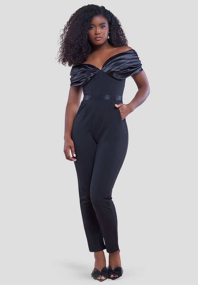 Goddiva Jumpsuit Corset Bodice Scuba & Satin Bardot Jumpsuit Seitentaschen, eleganter Look, ideal für Abend & Events Goddiva Jumpsuit Corset Bodice Scuba & Satin Bardot Jumpsuit Seitentaschen, eleganter Look, ideal für Abend & Events von Goddiva