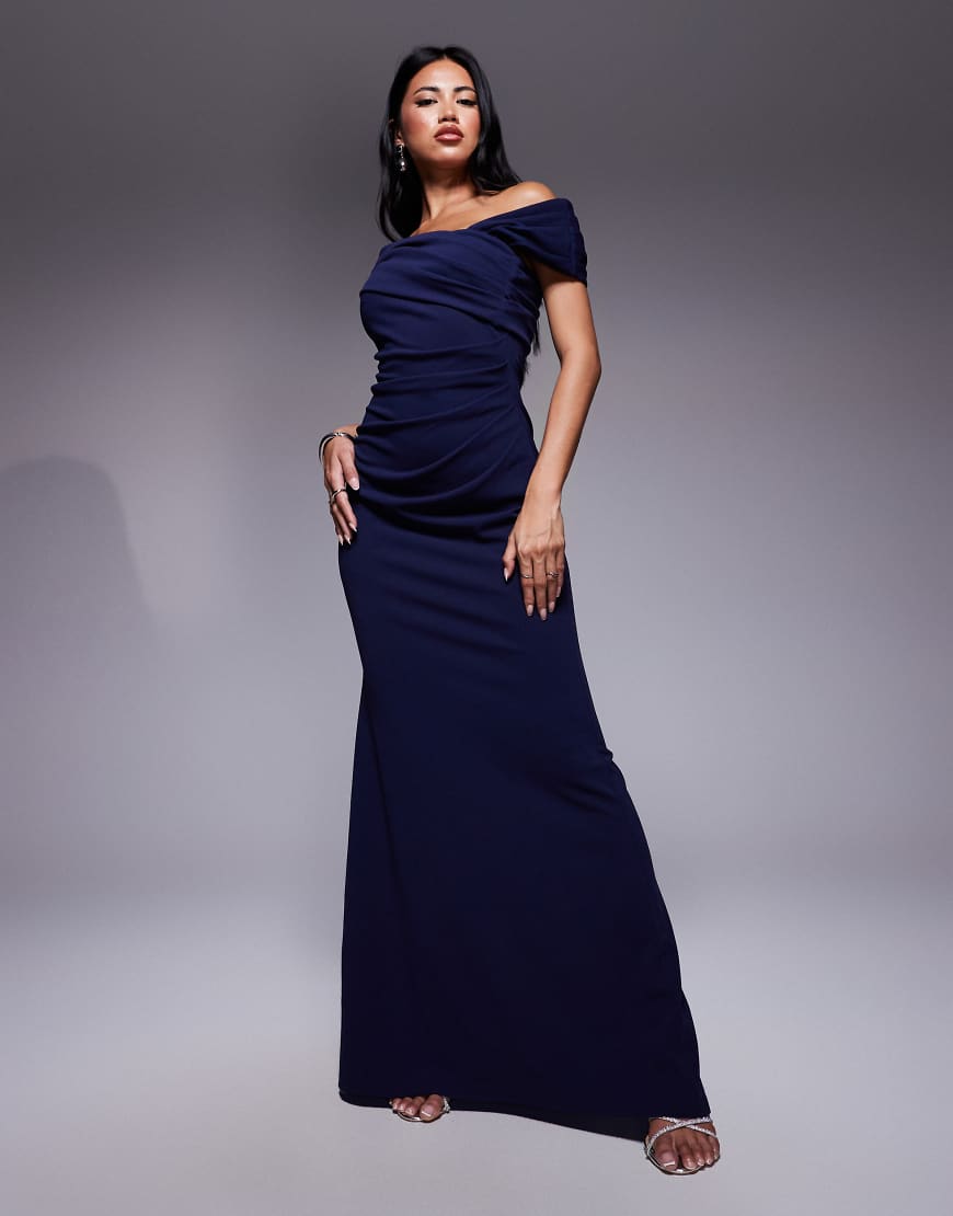 Goddiva - Maxi-Abendkleid in Marineblau mit One-Shoulder-Träger von Goddiva