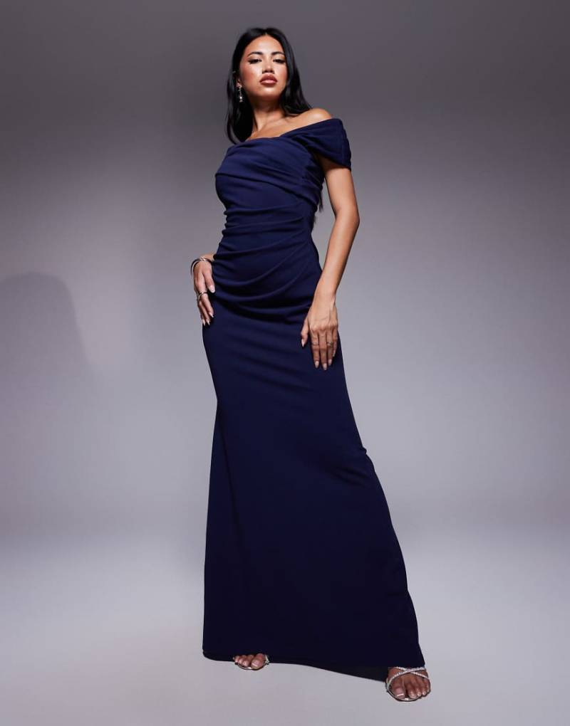 Goddiva - Maxi-Abendkleid in Marineblau mit One-Shoulder-Träger von Goddiva