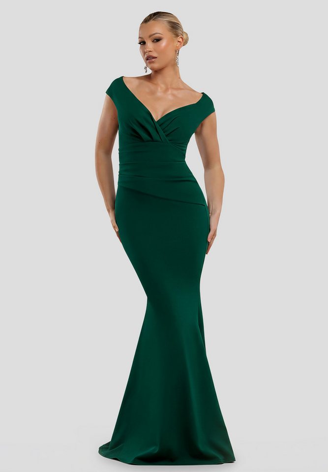 Goddiva Maxikleid Bardot Pleated Maxi Dress Langes Kleid, Bardot Ausschnitt, Schulterfrei von Goddiva