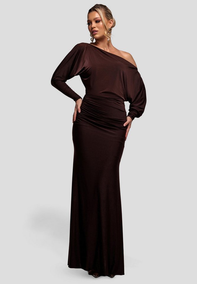 Goddiva Maxikleid Bat Wing Elasticated Side Gather Maxi Dress Langes Kleid, Meerjungfrau, Fledermausärmel von Goddiva