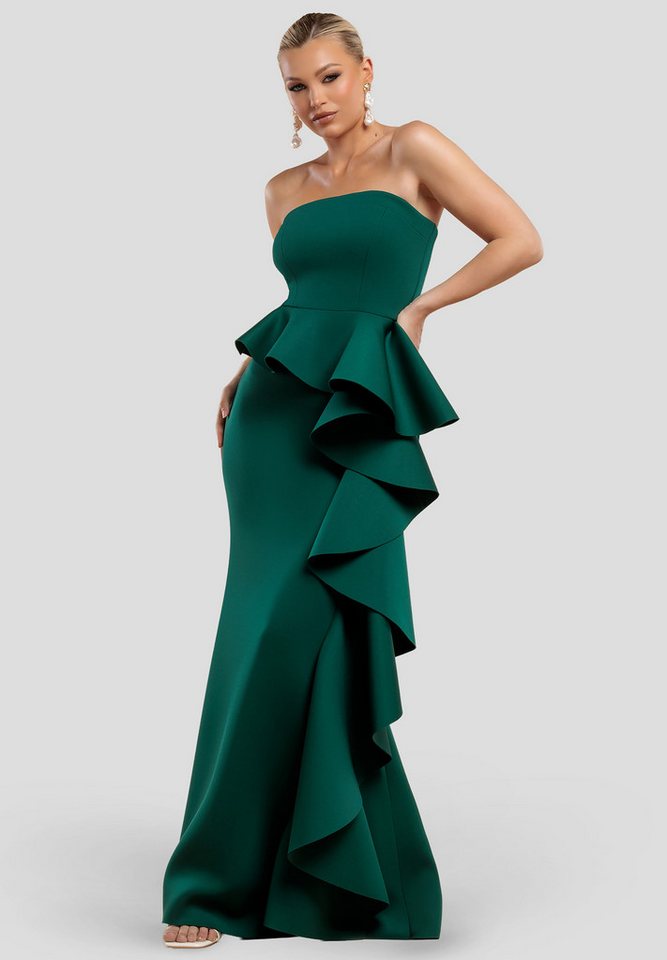 Goddiva Maxikleid Boobtube Peplum Waterfall Frill Maxi Dress Langes Kleid, Bandeau, Peplum-Wasserfall von Goddiva