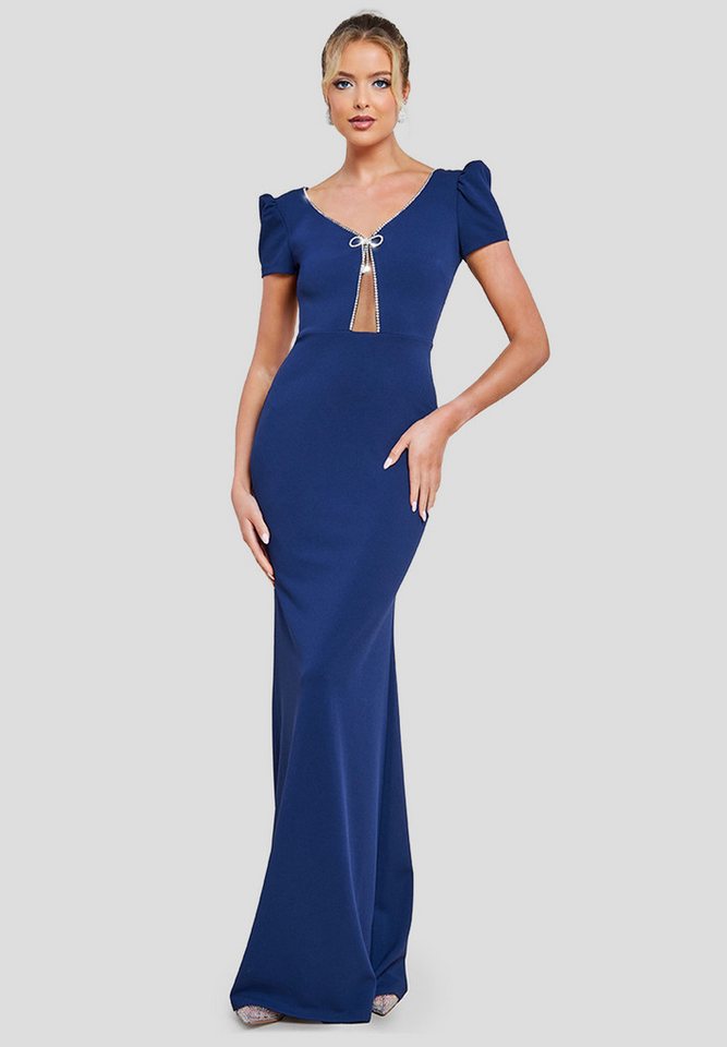 Goddiva Maxikleid Diamante Embellished Bow Scuba Crepe Maxi Dress langes Kleid Goddiva Maxikleid Diamante Embellished Bow Scuba Crepe Maxi Dress langes Kleid von Goddiva