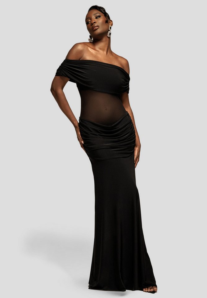 Goddiva Maxikleid Gathered Off The Shoulder Mesh Waist Panel Maxi Dress Langes Kleid, Meerjungfrau, Bodycon von Goddiva
