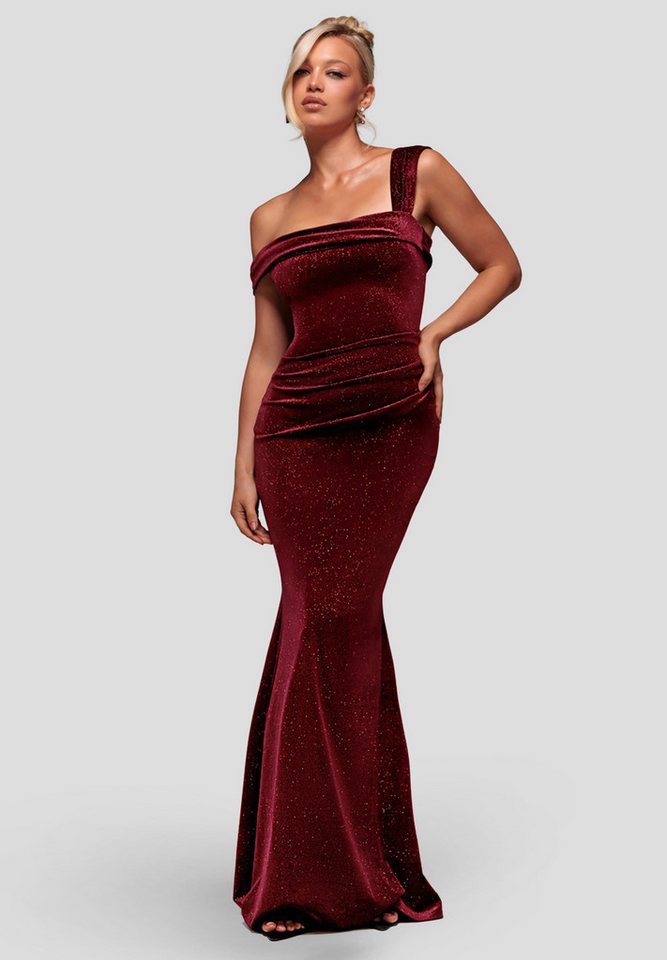 Goddiva Maxikleid Glitter Polka Dot Velvet One Shoulder Maxi Dress Langes Kleid, Bodycon, Ärmellos von Goddiva