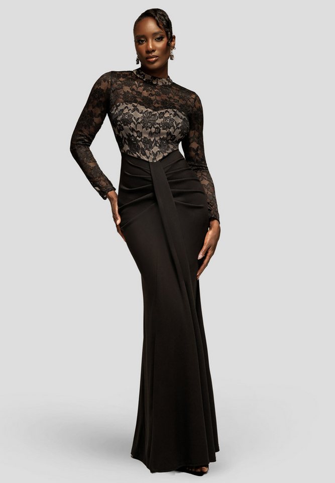 Goddiva Maxikleid Lace High Neck Sheer Bodice Long Sleeve Maxi Dress langes Kleid, Spitzen-Top, lange Ärmel von Goddiva