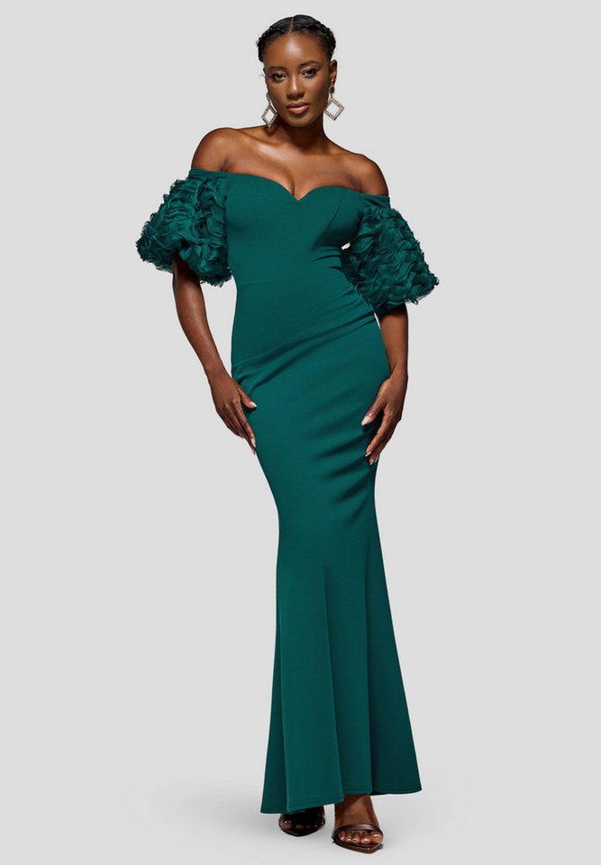Goddiva Maxikleid Off The Shoulder 3D Puffed Sleeve Sweetheart Maxi Dress Langes Kleid, Schulterfrei, Herz-Ausschnitt von Goddiva