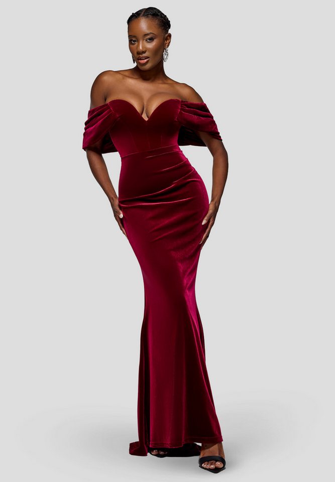 Goddiva Maxikleid Off The Shoulder Deep Plunge Velvet Maxi Dress Langes Kleid, Schulterfrei, V-Ausschnitt von Goddiva