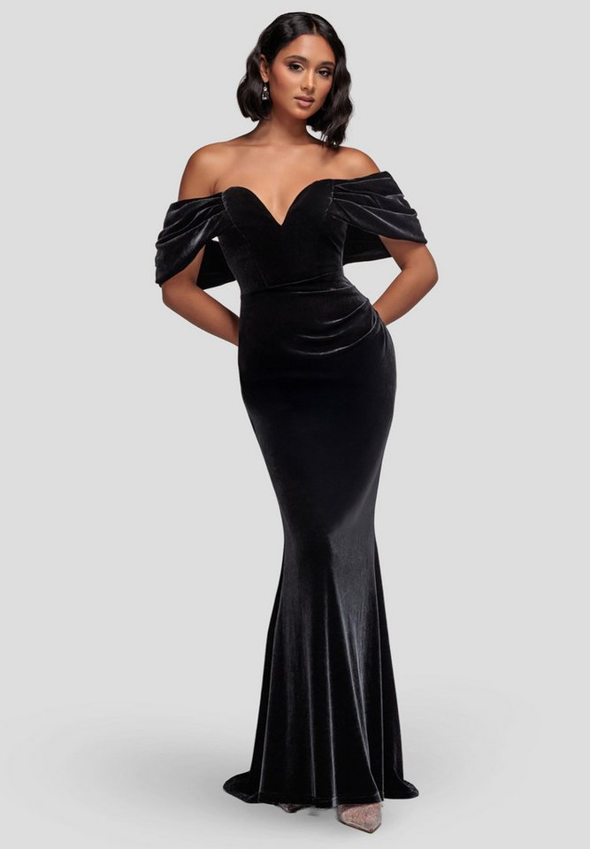 Goddiva Maxikleid Off The Shoulder Deep Plunge Velvet Maxi Dress Langes Kleid, Schulterfrei, V-Ausschnitt von Goddiva