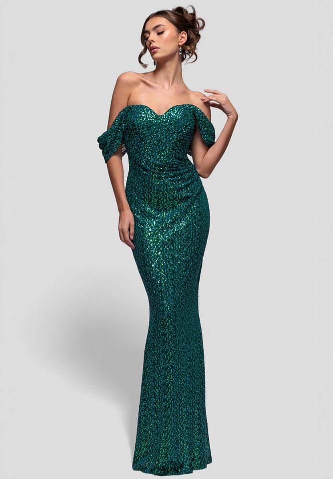 Goddiva Maxikleid Off The Shoulder Sequin Wing Maxi Langes Kleid, Schulterfrei, V-Ausschnitt von Goddiva