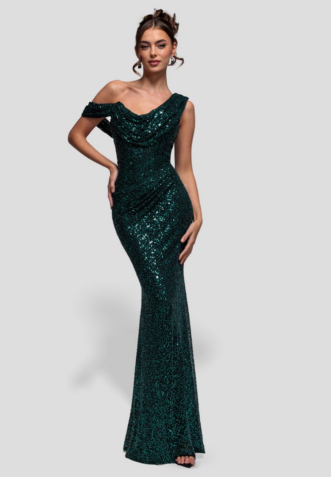 Goddiva Maxikleid Sequin Cowl One Shoulder Maxi Dress Langes Kleid, One Shoulder, Meerjungfrau von Goddiva