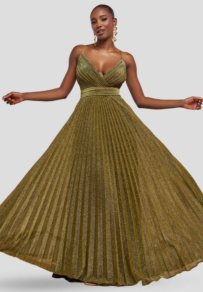 Goddiva Maxikleid Sleeveless Pleated A Line Lurex Maxi Dress Langes Kleid, Wickeloptik, Ärmellos von Goddiva