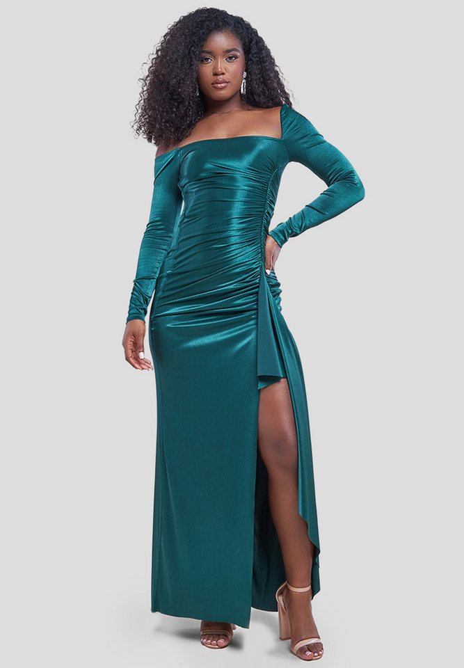 Goddiva Maxikleid Slinky Satin One Shoulder Split Maxi Dress langes Kleid Goddiva Maxikleid Slinky Satin One Shoulder Split Maxi Dress langes Kleid von Goddiva