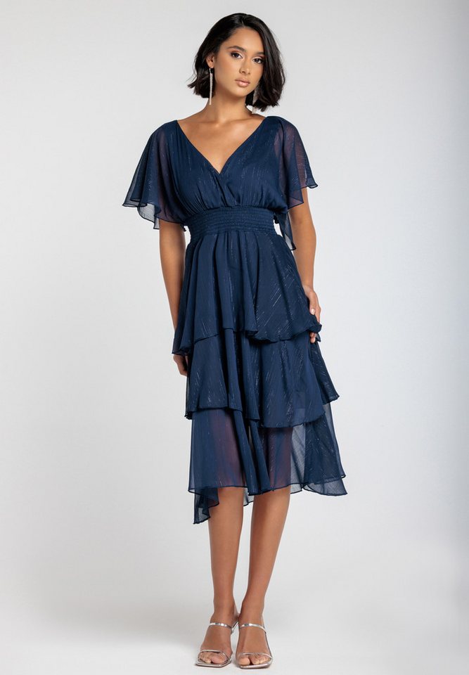 Goddiva Midikleid Chiffon Layered Flutter Sleeve Midi Dress knielang Goddiva Midikleid Chiffon Layered Flutter Sleeve Midi Dress knielang von Goddiva