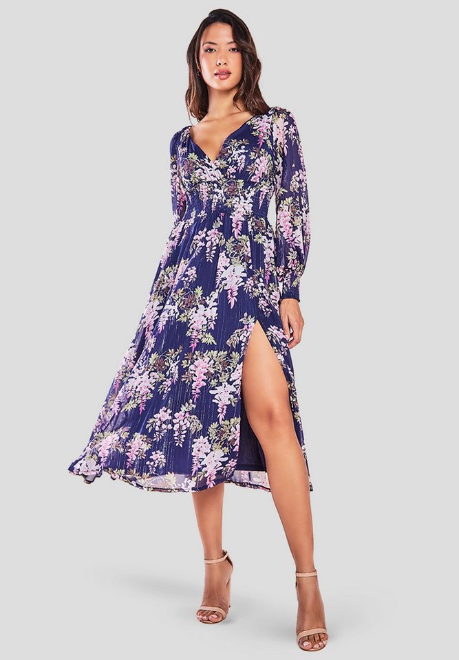 Goddiva Midikleid Printed Lurex Chiffon Long Sleeve Midi Dress knielang Goddiva Midikleid Printed Lurex Chiffon Long Sleeve Midi Dress knielang von Goddiva