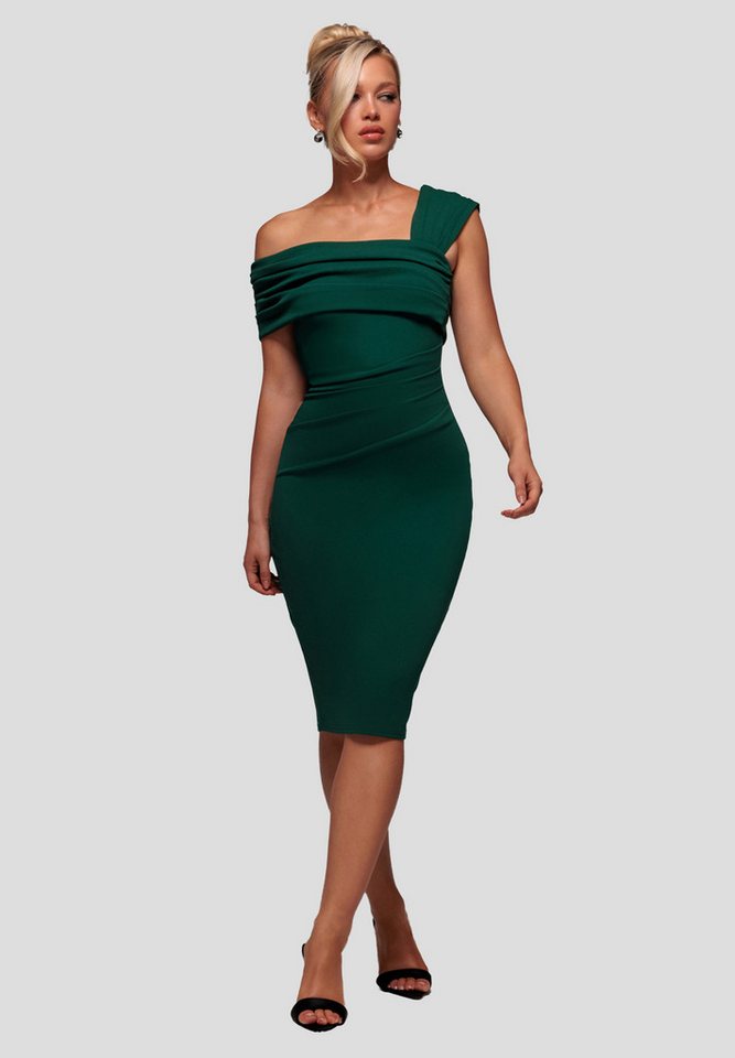 Goddiva Midikleid Scuba Crepe Pleated Drop Shoulder Midi Dress Knielang, Bodycon, Plissee-Details Goddiva Midikleid Scuba Crepe Pleated Drop Shoulder Midi Dress Knielang, Bodycon, Plissee-Details von Goddiva