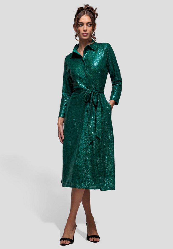 Goddiva Midikleid Sequin Skater Shirt Dress Knielang, V-Ausschnitt, Seitentaschen von Goddiva