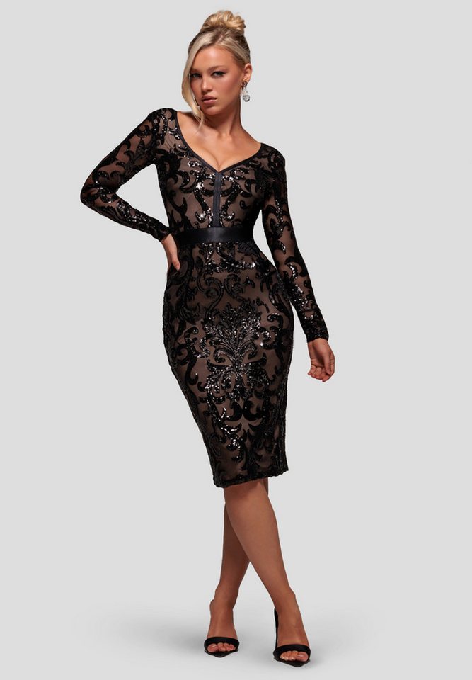 Goddiva Midikleid Sequin & Mesh Midi Dress Knielang, Pailletten, transparenter Rücken von Goddiva