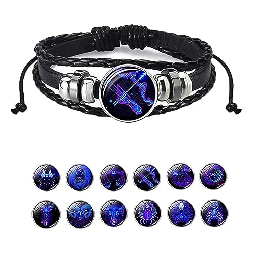 Godemmio Sternzeichen-Armband mit Sternzeichen, astrologisches Geist-Armband, 12 Sternbilder, PU-Leder-Armbänder, Unisex, Sternzeichen-Schmuck, Geschenke für Damen und Herren, 7 +3 inch / 18 + 7 cm, von Godemmio