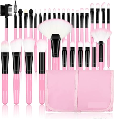 Pinselset Make-up, Make-up-Pinsel 32-teilig, Rosa Make-up-Pinsel-Set Professional mit weichen Borsten Kabuki Foundation Puder Lidschatten Eyeliner Rouge(Color:Pink) von GodlSoon