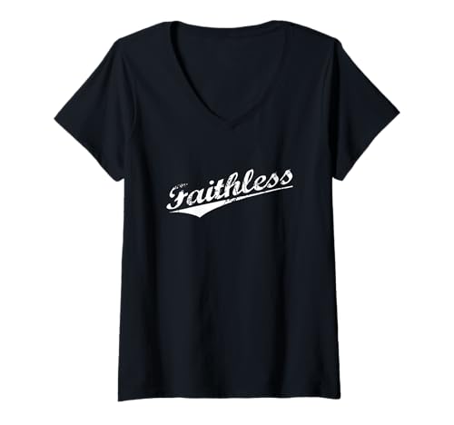 Damen Faithless Anti-Religion Atheismus Distressed Retro T-Shirt mit V-Ausschnitt von Godless Tees For Atheists