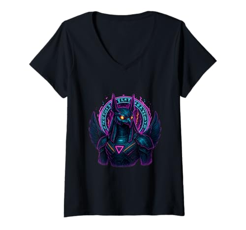 Damen Horus Cyberpunk | Falkengott | Festival & Rave T-Shirt mit V-Ausschnitt Damen Horus Cyberpunk | Falkengott | Festival & Rave T-Shirt mit V-Ausschnitt von Godmode Apparel