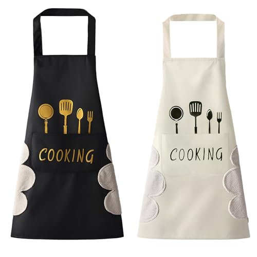 2 StüCk KochschüRze Mit Handtuch GroßE Tasche SchüRze Damen Pvc KochschüRze Damen Geeignet Zum Kochen, Putzen, GäRtnern, Basteln Und Grillen von Godneei