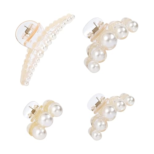 Godneei 4er Set Haarklammer Set mit Perlen, Haarklammer groß für dickes Haar, Haarspange groß & elegant, Haarklammer Perlen, Haarspangen Damen, Haarspange Perlen, Haarklammern von Godneei