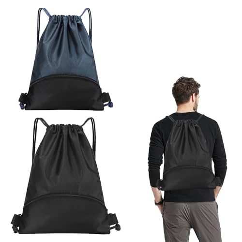 Wasserdichtes Oxford-Sportbeutel-Set mit Kordelzug – Großer Turnbeutel Schwarz & Kompakter Blau-Schwarzer Sportbeutel, Geeignet zum Tragen verschiedener Wettkampfartikel, reißfest（2er-Pack） von Godneei