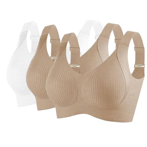 Godoboo 3er Pack BH Damen ohne Bügel Bequemer Starker Halt für Große Brüste Push Up Bra Nahtloser Bügelloser Vollschalen Wohlfühl-BH Büstenhalter Verstellbar von Godoboo