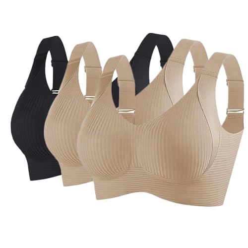 Godoboo 3er Pack BH Damen ohne Bügel Bequemer Starker Halt für Große Brüste Push Up Bra Nahtloser Bügelloser Vollschalen Wohlfühl-BH Büstenhalter Verstellbar von Godoboo