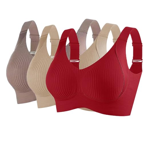 Godoboo 3er Pack BH Damen ohne Bügel Bequemer Starker Halt für Große Brüste Push Up Bra Nahtloser Bügelloser Vollschalen Wohlfühl-BH Büstenhalter Verstellbar von Godoboo
