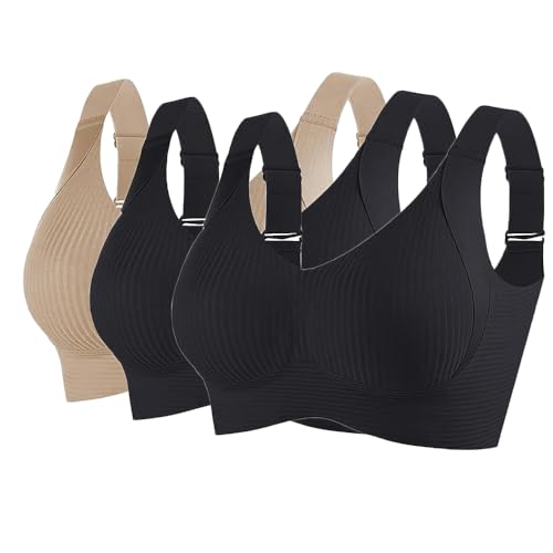 Godoboo 3er Pack BH Damen ohne Bügel Bequemer Starker Halt für Große Brüste Push Up Bra Nahtloser Bügelloser Vollschalen Wohlfühl-BH Büstenhalter Verstellbar von Godoboo