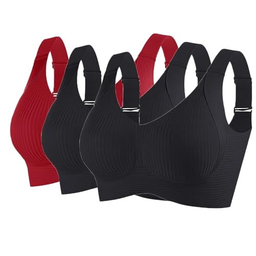 Godoboo 3er Pack BH Damen ohne Bügel Bequemer Starker Halt für Große Brüste Push Up Bra Nahtloser Bügelloser Vollschalen Wohlfühl-BH Büstenhalter Verstellbar von Godoboo