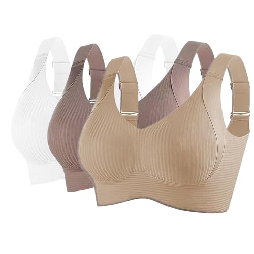 Godoboo 3er Pack BH Damen ohne Bügel Bequemer Starker Halt für Große Brüste Push Up Bra Nahtloser Bügelloser Vollschalen Wohlfühl-BH Büstenhalter Verstellbar von Godoboo