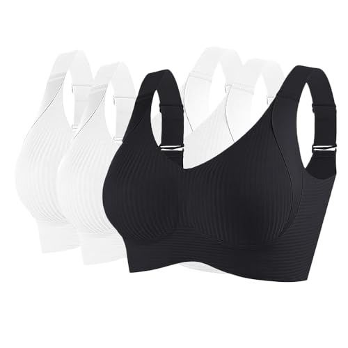 Godoboo 3er Pack BH Damen ohne Bügel Bequemer Starker Halt für Große Brüste Push Up Bra Nahtloser Bügelloser Vollschalen Wohlfühl-BH Büstenhalter Verstellbar von Godoboo